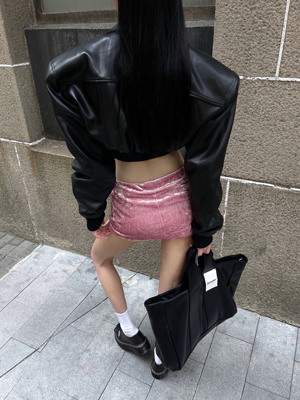 taobao agent Fuchsia diamond velvet fitted demi-season mini-skirt, hip-accented