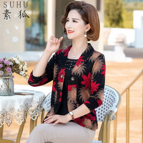 Осенний трикотажный комплект для пожилых людей, лонгслив, для среднего возраста, 40-50 лет, в западном стиле