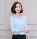 Áo sơ mi CV Xuân Thu 2018 phiên bản Hàn Quốc áo sơ mi nữ cổ chữ V dài tay tính khí Áo sơ mi voan mỏng không nút - Áo sơ mi dài tay