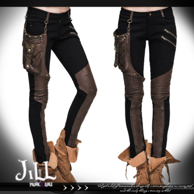 taobao agent 0 Jier o hard girl street steam punk rivet gear thigh wrap tight -fitting zipper pencil pants low waist