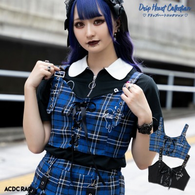 taobao agent O Jier o British punk nana checkered strap short version vest ACDC RAG Taiwan agent