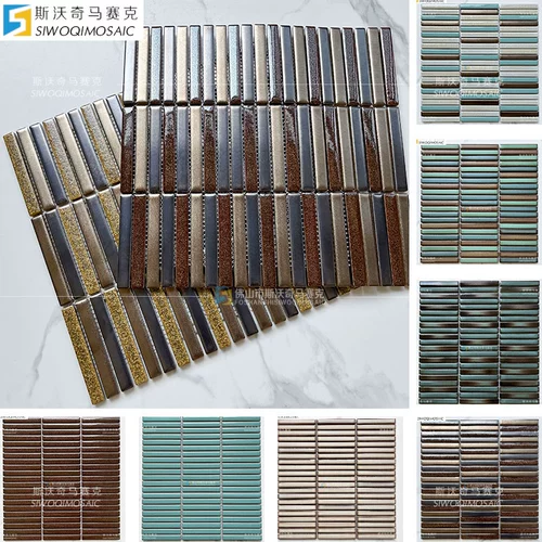 Ретро цветная маленькая полосчатая мозаика, золотисто-желтая плитка для ванной комнаты, ресторана, легкая роскошная металлическая глазурь, фоновое украшение
