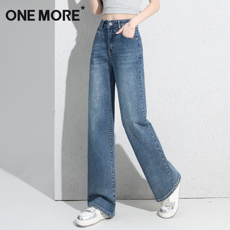 one more阔腿牛仔裤女春夏季2025年新款小个子美式复古直筒裤子Y