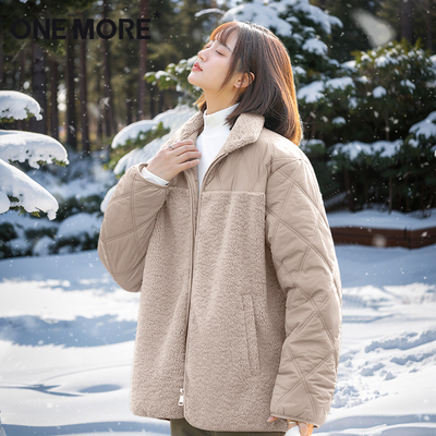 onemore棉服女加绒加厚拼接外套