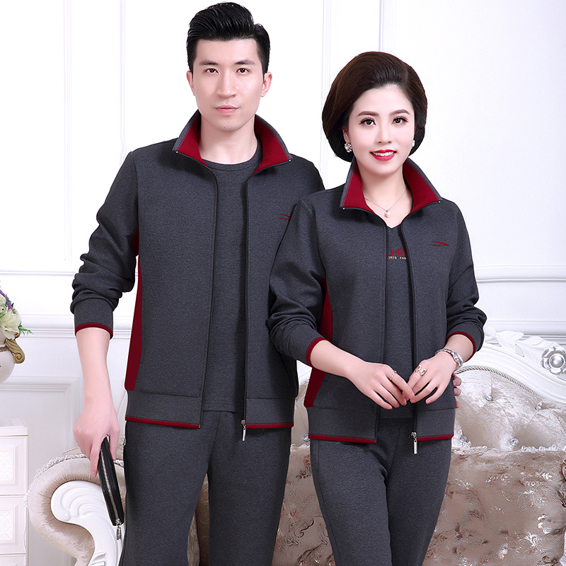 middle-aged and elderly sportswear men's spring and autumn couples casual sportswear female plus size dad and mother sportswear