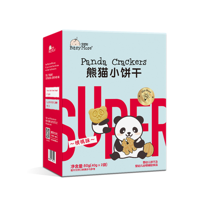 (69元任选6件)宝思加小熊饼干磨牙软饼熊猫造型宝儿童零食80g/盒