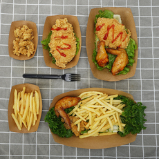 картон 一次性牛皮纸船盒小吃敞口盒免折鸡米花薯条炸鸡盒防油纸盒西点盒