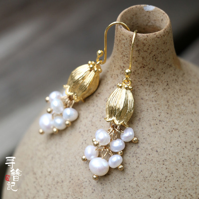 taobao agent 925 Tremella Hooks Golden Lumingland Blower Pearl Earrings Jez045
