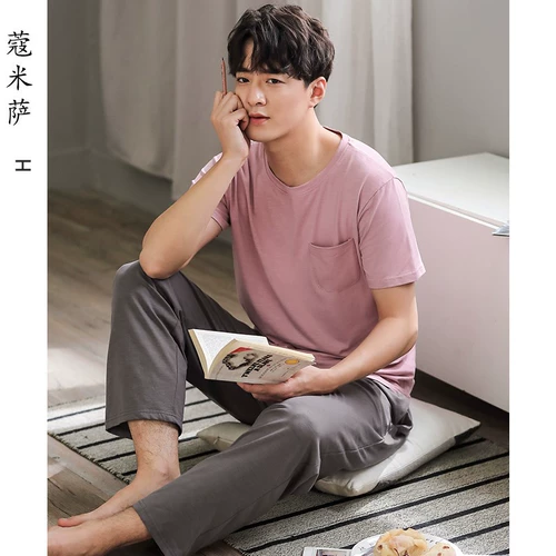 Мужская бамбуковая летняя пижама, хлопковые летние штаны, тонкий комплект