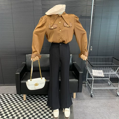 Рубашка, цветной лонгслив, французский стиль, коллекция 2022, в корейском стиле, осенняя, по фигуре