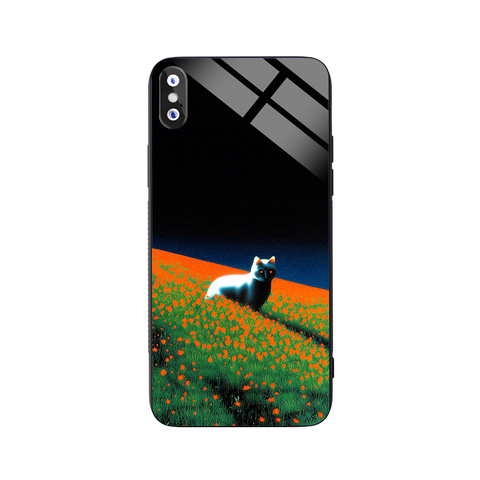 Art Illustration Cat & Flowers – Dark Sky Pattern – Pro/Plus/Max/Air – 17, 16, 15, 14, 13, 12 iPhone Case