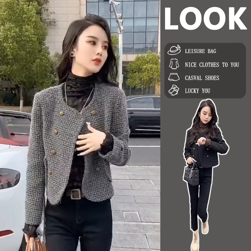 Осенняя модная куртка, короткий кардиган, длинные рукава, стиль Chanel, для подростков
