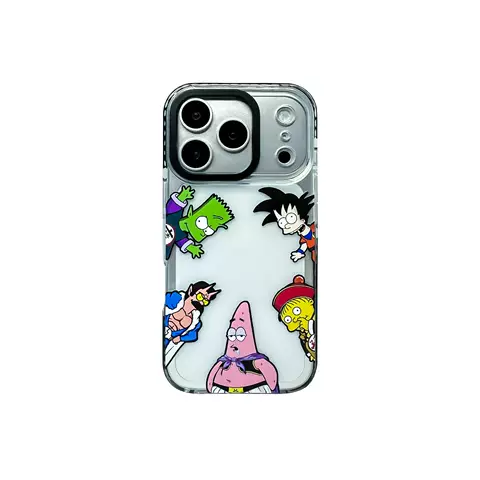 Goku Bart Simpson Patrick Star Yellow Pink Anime Phone Case for iPhone 17, 16, 15, 14 and 13