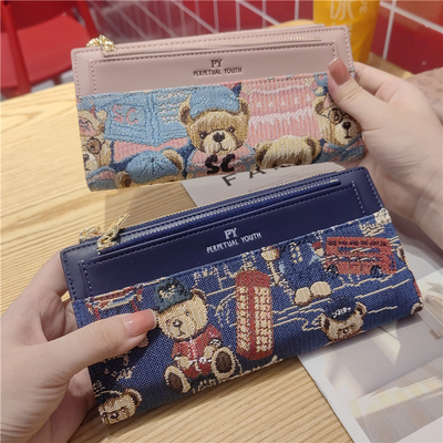 taobao agent 2022 new ladies long cute cartoon bears function card position Large capacity thin 30 % discount pocket money clip