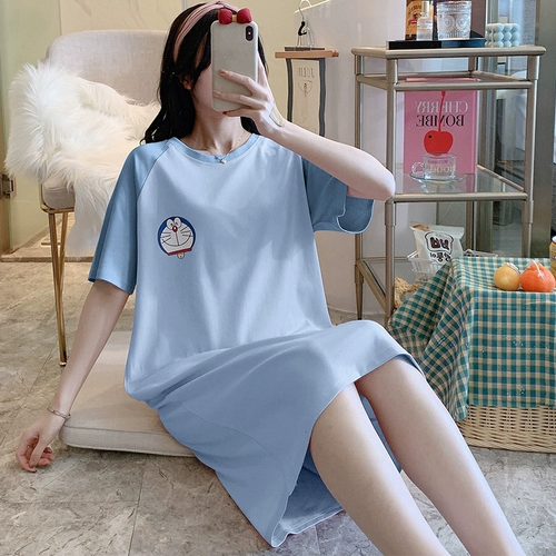 Хлопковая летняя пижама, тонкая мультяшная милая юбка для школьников, платье, короткий рукав, в корейском стиле, большой размер