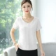 Vải lanh cotton T-shirt của phụ nữ eo cao lỏng lẻo phần mỏng mỏng từ bi vải lanh ngắn tay phụ nữ lanh ngắn mùa hè hàng đầu phụ nữ - Áo phông