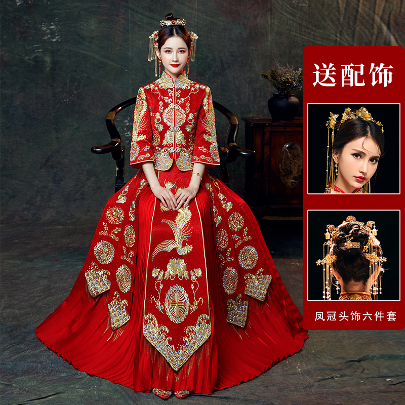 xiuhe clothing 2020 new bride dragon and phoenix gown wedding toast clothing chinese dress pregnant women show kimono women embroidered clothing