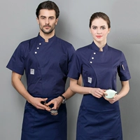 Синяя ткань, футболка, фартук, короткий рукав