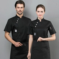 Черная ткань, футболка, фартук, короткий рукав