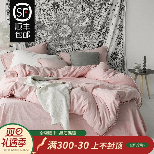 Хлопковый японский комплект, хлопковая простыня, популярно в интернете, 4 предмета, простой и элегантный дизайн, в корейском стиле, постельные принадлежности
