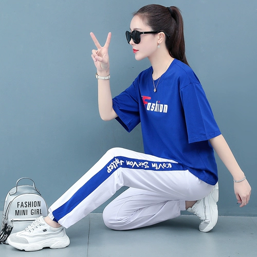 Спортивный костюм, модные хлопковые штаны, комплект, большой размер, свободный крой