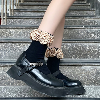 taobao agent Misty Tibetan Star Handmade Mountain Camellia Plant Makes Red brown Rose retro designer short socks