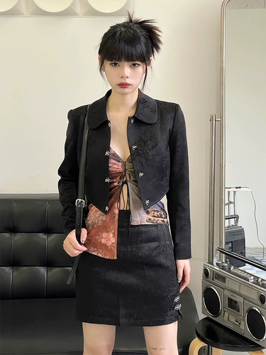 Оригинальный металлический дизайнерский короткий комплект, мини-юбка, китайский стиль, тренд сезона