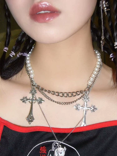 Baby Act Original Handicraft New Diablo Tuku Retro Ins Pearl Cross Steel Titanium Titanium Collece