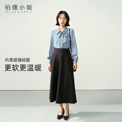 taobao agent Black colored demi-season pleated skirt, long skirt, high waist