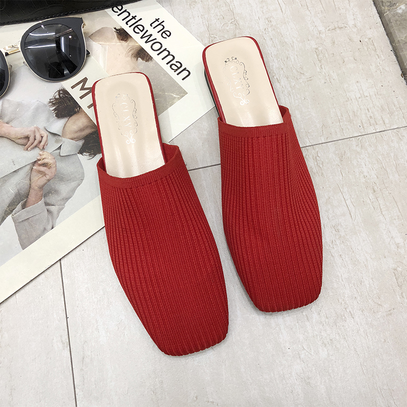 Flying woven stretch thin and thin slippers women 2019 spring new Korean wild Baotou sandals and slippers fashion wear half drag