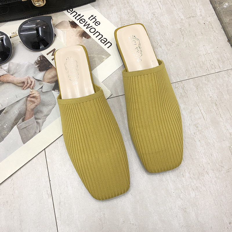 Flying woven stretch thin and thin slippers women 2019 spring new Korean wild Baotou sandals and slippers fashion wear half drag