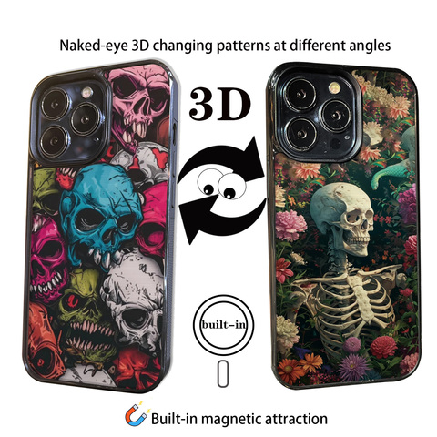 Skull Floral 3D Skeleton Art Metal Magsafe Kickstand iPhone Case