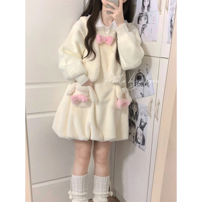 taobao agent Cute velvet dress with sleeves, Japanese school skirt, plush, long sleeve