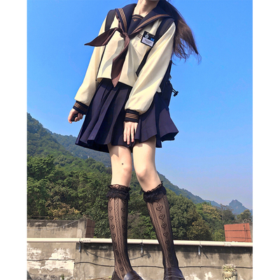 taobao agent Yellow navy jacket, pleated skirt, set, Japanese school skirt, long sleeve