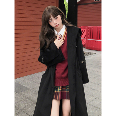 taobao agent Black long woolen coat, quilted winter jacket, British style, mid-length