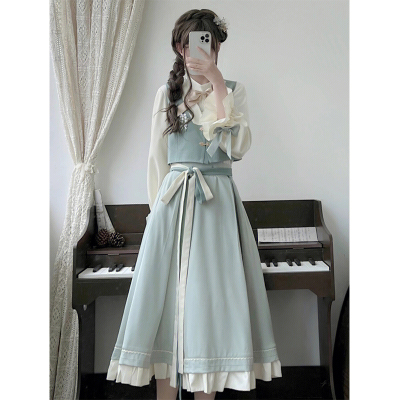 taobao agent Hanfu, top, vest, pleated skirt, set, Chinese style