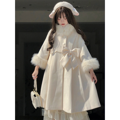 taobao agent White elegant woolen coat, Lolita style