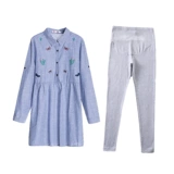Осенний модный комплект для беременных, осенняя рубашка, платье, популярно в интернете, из хлопка и льна, с вышивкой, в западном стиле