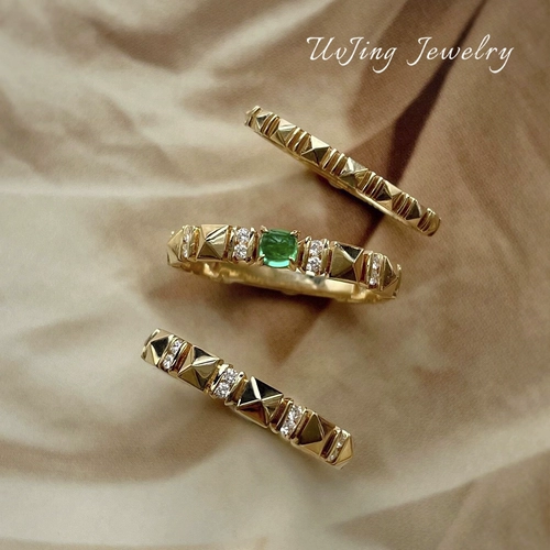 Золотое бриллиантовое изысканное расширенное кольцо, 18 карат, в стиле панк, легкий роскошный стиль