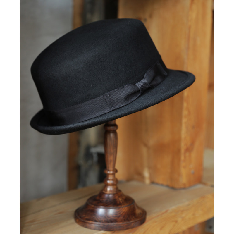 lion~自留款 复古英伦卷边纯羊毛呢礼帽毡帽林肯帽中筒帽tophat黑