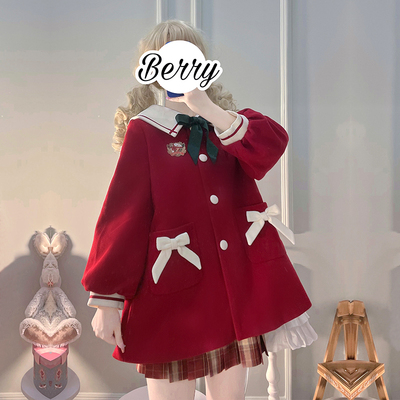 taobao agent Genuine student pleated skirt, red spring woolen coat, demi-season down jacket, Lolita style