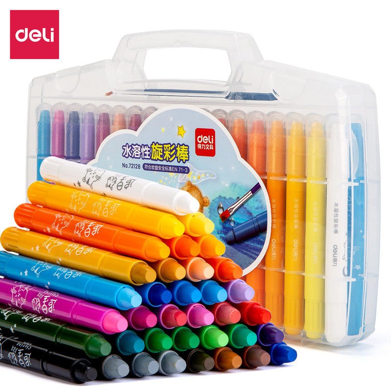 Deli Stationery 48-color washable rotating oil pastel rotating color stick crayons safe student children's painting water-soluble large-capacity graffiti coloring pen dazzling rotating oil pastel