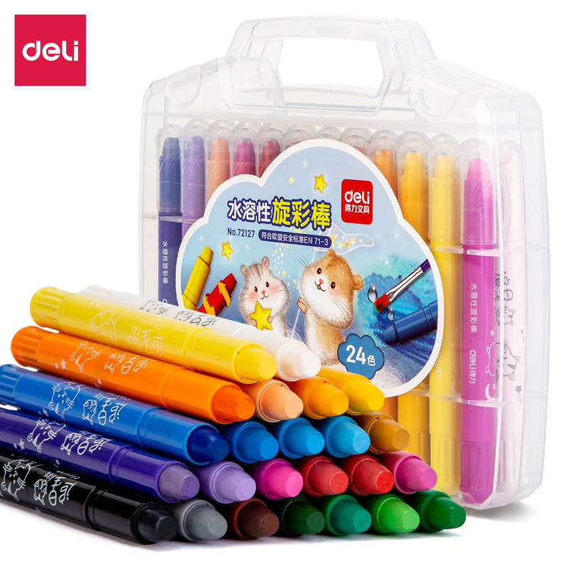 Deli Stationery 48-color washable rotating oil pastel rotating color stick crayons safe student children's painting water-soluble large-capacity graffiti coloring pen dazzling rotating oil pastel