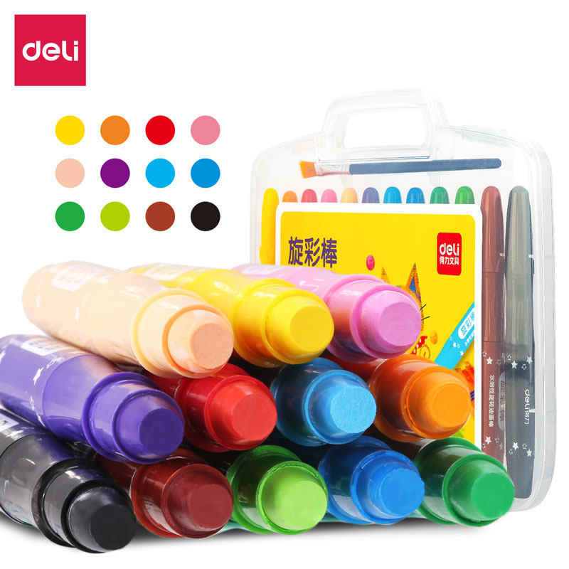 Deli Stationery 48-color washable rotating oil pastel rotating color stick crayons safe student children's painting water-soluble large-capacity graffiti coloring pen dazzling rotating oil pastel