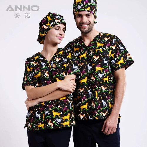 Хлопковая униформа медсестры, короткий рукав, V-образный вырез, для салонов красоты