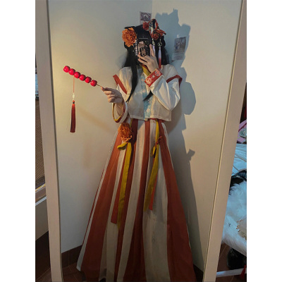 taobao agent Autumn new costume Hanfu female Tang system, wind printed long -sleeved tweezers daily intersection Qi waist skirt three -piece