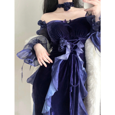 taobao agent Hepburn Wind Purple Rose Lolita Fish Tail Skirt Female Flowers Married Lolita temperament Elegant Goddess Royal Sister Skirt