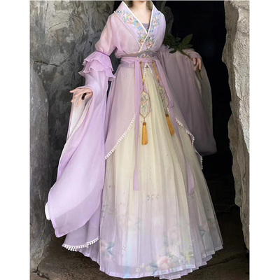 taobao agent Han element improved embroidery dress female autumn immortal Hanfu ancient style of ancient style, elegant northern and northern dynasties big sleeve eight -piece set