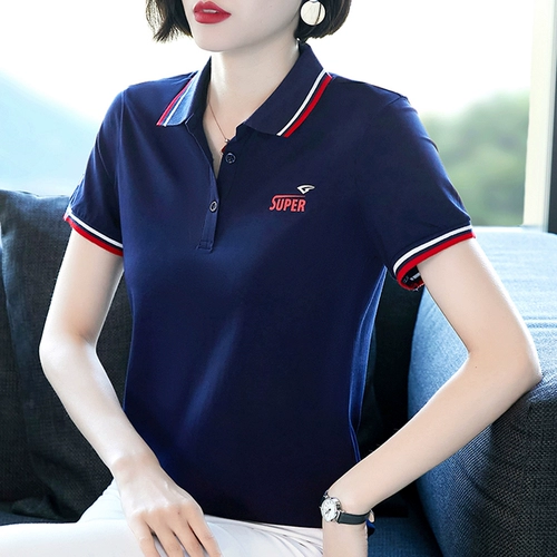 Хлопковая футболка с коротким рукавом, летняя футболка polo для отдыха для матери, короткий рукав, сезон 2021