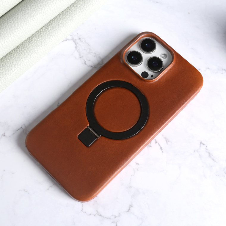 Distressed Oil Wax Leather Minimalist Stand Genuine leather iPhone Case